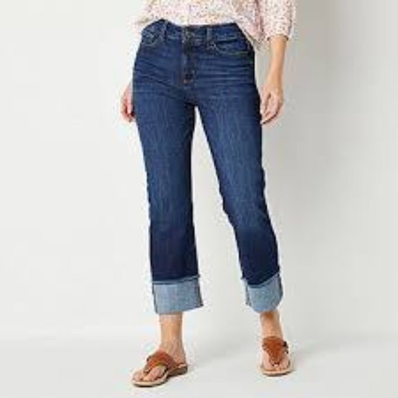 St. John's Bay Denim - 2/$25 St. John's Bay straight-leg cropped jeans wide cuffed leg light denim